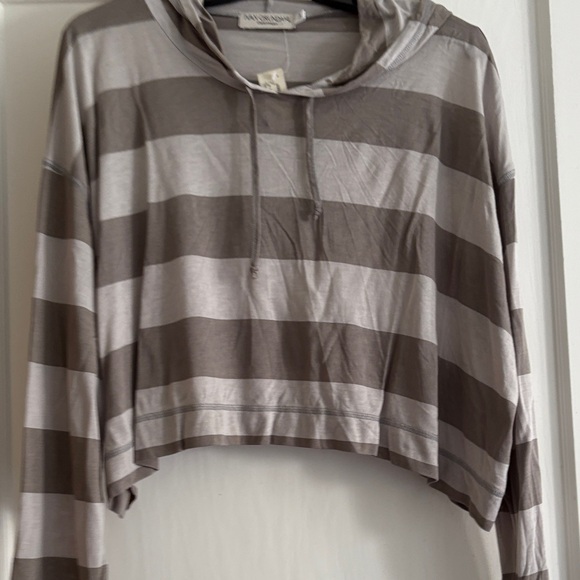 Ivan Grundahl Tops - NWT Ivan Grundahl Striped Taupe and Mushroom Cropped Hoodie Size S